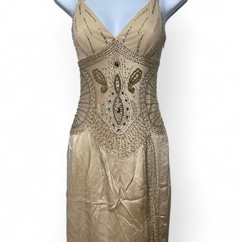 Sue Wong Gold Beaded Silk Dress